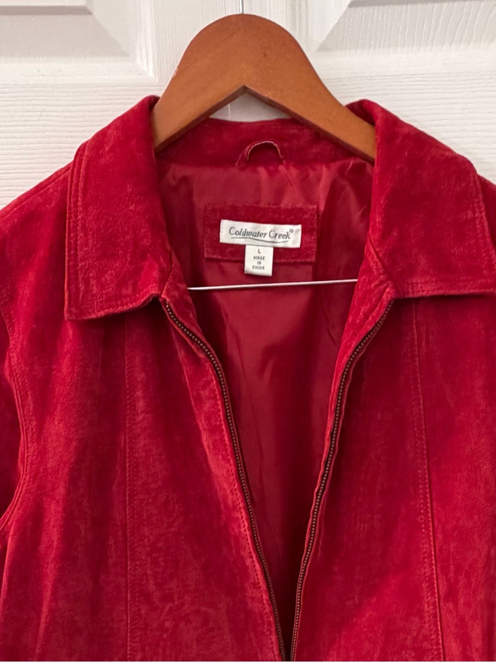 Coldwater Creek Deep Red Suede Leather Jacket Womens Large Zip Front Coat - Picture 6 of 8
